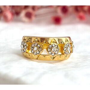 Geometric Faux Gemstone Gold Toned Costume Jewelry Vintage Ring - sz 6